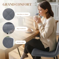 HOMCOM Lot de 4 chaises de salle à manger rembourrées avec dossier haut, pieds en acier et tissu effet velours, gris(m-4)