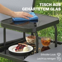 Outsunny 2-Sitzer Gartenbank Sitzbank mit Rücken- & Armlehnen, 2-stufigem Glastisch Parkbank 240kg belast 135 x 67 x 81 cm Grau(m-6)