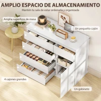 HOMCOM Aparador de Salón con 5 Cajones Estantes Ajustables Puerta de Cierre Suave 100x40x80 cm Blanco Brillo(m-5)