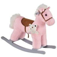 HOMCOM Kids Plush Ride-On Rocking Horse Toy Rocker with Plush Toy Realistic Sounds for Child 18-36 Months Pink(m-10)