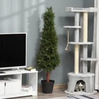 Outsunny Arbre Artificiel Sapin Plante Artificiel Hauteur 1,5 m Tronc Bois Naturel Feuillage Grand réalisme Vert foncé Pot Inclus(m-9)