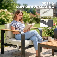 Outsunny 3 Pieces Garden Furniture Set with L-Shaped Sofa, Armchair and Coffee Table, Aluminium Garden Corner Sofa Set(m-6)
