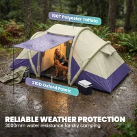 Outsunny Inflatable Tent 2 Bedroom 3000mm Waterproof Windproof Air Tent with Carry Bag for 4 Person(m-7)