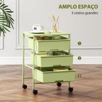 HOMCOM Carrinho Auxiliar com Rodas Carrinho de Cozinha de 3 Níveis com 3 Cestos e Estrutura de Aço 40,8x33,5x60,5 cm Verde(m-4)