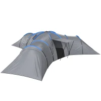 Outsunny 6-9 Man Large Tunnel Tent with 3 Bedrooms, Living Area and Porch, Stand-up Camping Tent, Portable with Bag, Light Grey(m-1)