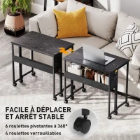HOMCOM Bureau pliable sur roulettes 80 x 50 cm avec étagère et sac de rangement, noir(m-6)