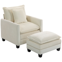 HOMCOM Fauteuil salon avec repose-pied, canapé 1 place en chenille, assise large, rembourrage double couche, 85x128x86cm, crème