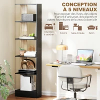 HOMCOM Bibliothèque Étagère de Rangement avec 5 Compartiments Ouverts 45 x 21 x 170 cm Noir et Chêne(m-6)