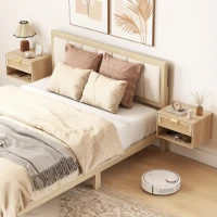 HOMCOM Conjunto de 2 Mesas de Cabeceira Suspensas com Gaveta de Vime Prateleira Aberta Economiza Espaço 40x30x25 cm Carvalho(m-2)