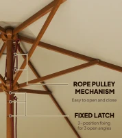 Outsunny 2.5m Wood Garden Parasol Sun Shade Patio Outdoor Wooden Umbrella Canopy, Table Market Umbrella with Vent, 38mm Pole, Rope Pulley Mechanism, Cream White(m-7)