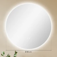 kleankin Miroir rond lumineux LED de salle de bain Ø 80 cm mural avec éclairage interrupteur tactile système antibuée(m-3)