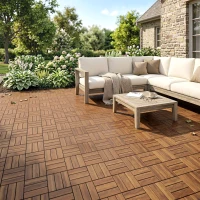 Outsunny Ensemble de 10 dalles extérieures en bois 31x31 cm 0,91 m² Revêtement de jardin extérieur Antidérapantes Marron foncé(m-2)