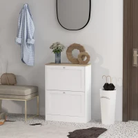 HOMCOM Meuble à chaussures 12 paires, meuble d'entrée avec 2 tiroirs rabattables et étagères réglables, 60 x 23,5 x 80cm, blanc(m-10)