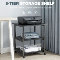 HOMCOM Three-Tier Steel Printer Stand, with Wheels - Black(m-4)