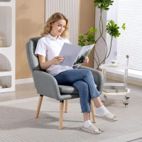 HOMCOM Poltrona de Sala de Estar Moderna Acolchoada de Dupla Camada Estofada em Couro Sintético Pés de Madeira 68x74x89 cm Cinza(m-7)