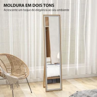 HOMCOM Espelho de Pé 157x37 cm com Moldura em MDF Espelho de Parede Retangular  com 2 Formas de Utilização Madeira e Prata(m-6)