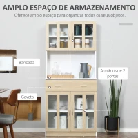HOMCOM Aparador de Cozinha com 4 Portas de Vidro Bancada Aberta para Micro-Ondas  80x40x180 cm Branco e Madeira(m-4)