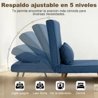 HOMCOM Sofá Cama Individual Plegable con Respaldo Ajustable 5 Posiciones Sillón Cama Tapizado con Cojín 72x75x85 cm Azul(m-5)