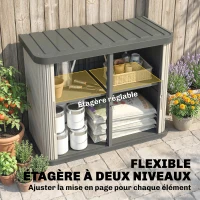 Outsunny Coffre de Rangement Extérieur 480 L, 2 Niveaux avec Portes Coulissantes Résistant aux UV, 120,5x59,5x92cm, Marron Clair(m-5)