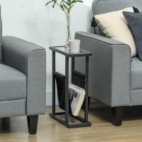 HOMCOM Table d'appoint étroite, bout de canapé en métal avec porte-revues et plateau en verre trempé, 40 x 18 x 55,5 cm, noir(m-10)