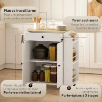 HOMCOM Îlot central cuisine mobile desserte cuisine avec tiroir étagère réglable placard à deux portes 82 x 38 x 86,5 cm blanc(m-4)