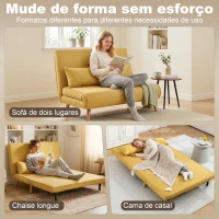 HOMCOM Sofá-Cama de 2 Lugares Dobrável Estofado em Linho com Encosto Ajustável em 5 Posições e 2 Almofadas Amarelo(m-4)