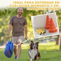 PawHut Juego de Agilidad para Perros Vallas de Obstáculos de Entrenamiento de Coordinación 8 Conos 8 Barras Bolsa(m-7)