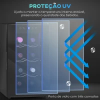 HOMCOM Cave para Vinhos com Refrigeração Termoelétrica Dupla Temperatura Ajustável 8-18℃ Porta de Vidro Anti-UV Ecrã LED Tátil Luz Interior 26,5x51,5x47,5 cm Preto(m-8)