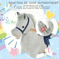 HOMCOM Cheval à bascule pour enfant, jouet à bascule en peluche, à effets sonores, avec poignées, pédale, gris et blanc(m-7)