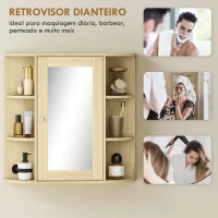 HOMCOM Armário de Casa de Banho com Espelho e Prateleiras Abertas 66x17x63 cm Madeira(m-5)