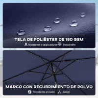 Outsunny Sombrilla de Jardín con 24 Luces LED Solares Dosel Inclinable Poste Metálico 2,9x2,5 m Azul Oscuro(m-7)