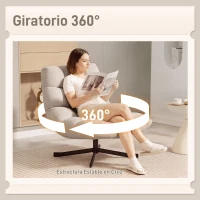 HOMCOM Butaca de Salón Giratoria Moderna Tapizada en Chenilla con Asiento Ancho Base Cruz y Patas de Acero Sillón Relax Crema(m-8)