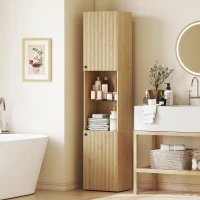 HOMCOM Armoire salle de bain haute, meuble de rangement colonne 6 niveaux 2 portes et étagères réglables, 40x31x182cm, chêne(m-10)