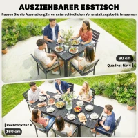 Outsunny Gartentisch Ausziehbarer 80/160 x 80 cm Aluminium Esstisch für 4-6 Personen, Rechteckig mit Lamellenplatte(m-4)