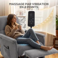 HOMCOM Fauteuil de massage inclinable, fauteuil de relaxation, dossier réglable, large assise, repose-pied, 69x84x99cm, gris(m-5)