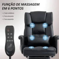 HOMCOM Cadeira de Escritório com Massagem em 6 Pontos Apoio para os Pés Retrátil Controlo Remoto e Suporte Lombar 69x65x115 cm Preto(m-4)