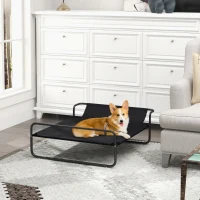 PawHut Lit surélevé pour chiens animaux de compagnie avec appui-tête tissu micro-perforé 91 x 69 x 29 cm noir(m-10)