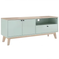 HOMCOM Mueble TV 120 cm, mueble para televisor hasta 91,44 cm con 2 puertas, cajón, compartimento abierto, verde claro(m-1)
