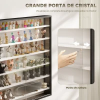 HOMCOM Vitrina de Parede em Madeira com Prateleiras Ajustáveis e 2 Portas Deslizantes de Vidro 80x9,5x83 cm Preto(m-5)
