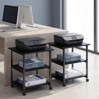 HOMCOM Carrello Porta Stampante a 3 Ripiani con 4 Ruote, Legno e Acciaio, 50x50x52.5cm, Nero(m-9)