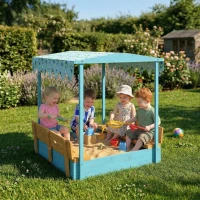 AIYAPLAY Bac à sable en bois avec couvercle, bac à sable enfant extérieur avec siège pliable toile imprimée flamants bleus(m-10)