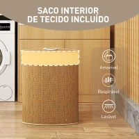 HOMCOM Cesto para Roupa Suja de Bambu de 55L com Tampa e Asa Saco Extraível e Lavável para Casa de Banho Quarto, 35x35x60 cm Castanho(m-6)