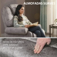 HOMCOM Poltrona Relax Reclinável com Apoio para os Pés Retrátil Encosto Alto Bolso Lateral Acolchoado Grosso 88x91x108 cm Cinzento(m-6)