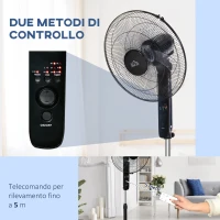 HOMCOM Ventilatore a Piantana con Telecomando, Altezza Regolabile, 3 Velocità, Angolo di Inclinazione Regolabile, in Metallo, Nero(m-6)