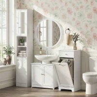 kleankin Under Sink Bathroom Cabinet, Freestanding Under Sink Cabinet with 2 Doors and Adjustable Shelf for Basin without or with Pedestal, White(m-9)