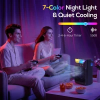 HOMCOM Air Cooler with Adjustable Head, Portable Air Conditioner with 3 Wind Speed, 2 Cool Mist, RGB Light, Black(m-6)