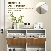 HOMCOM Sapateira para 16 Pares de Sapatos com 4 Gavetas e Prateleiras Ajustáveis 95x26x95 cm Branco e Madeira(m-7)