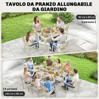 Outsunny Tavolo Estensibile in Alluminio per Esterni, Piano in Vetro Temperato, Bianco Crema.(m-4)