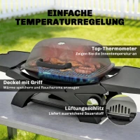 Outsunny Gasgrill 3,3 KW Tischgrill mit 1 Brenner klappbar Seitentischen Gusseisen Grillroste herausnehmbar Fettauffangschale(m-5)