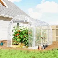 Outsunny Serre tunnel de jardin 6m² serre de jardin tunnel 195x295x195cm cadre acier galvanisé, bâche PE 150g/m² transparent(m-2)